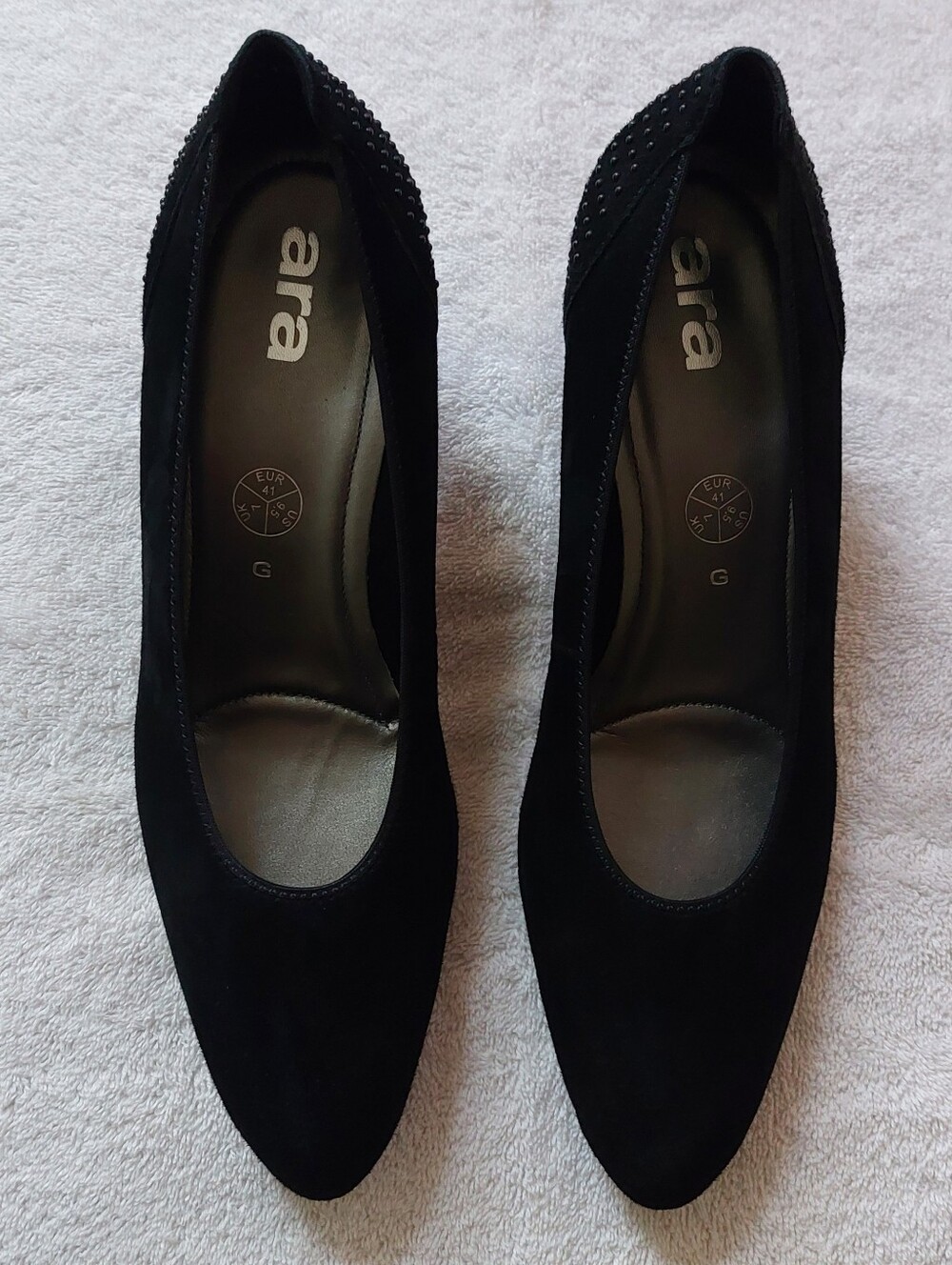 Ara suede block-heel micro-studded cushioned black pumps US9.5 =EU40 =UK7